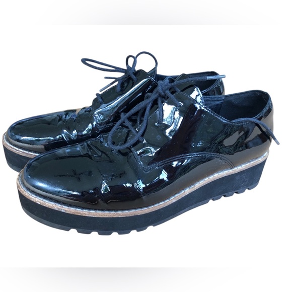 Eileen Fisher EDDY PATENT LEATHER PLATFORM black OXFORD size 6 nwot - Picture 2 of 13